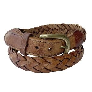 Brighton Well worn braided raised Brown‎ Leather Belt Brass Buckle Size 34